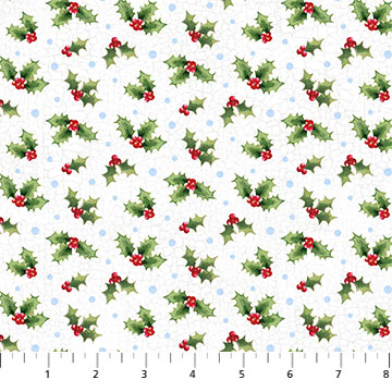 Northcott - Winter Welcome - Tossed Holly, White