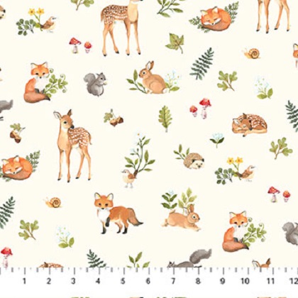 Northcott - Woodland Babes - Small Animals, Cream