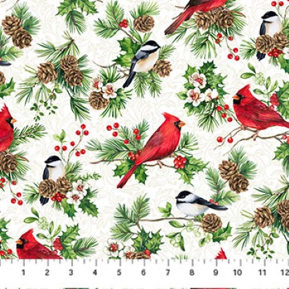 Northcott - Yuletide Traditions - Winter Birds, White