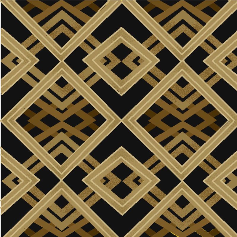 Oasis Fabrics - Romance - Gold Metallic Geo Diamond, Black