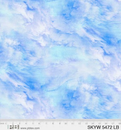 P & B Textiles - 108' Sky - Wispy Clouds, Light Blue