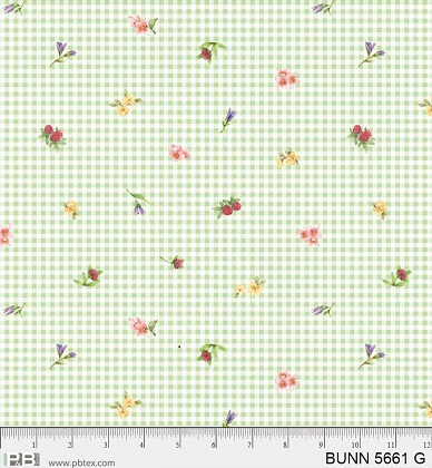 P & B Textiles - Bunnies & Blooms - Floral Gingham, Green