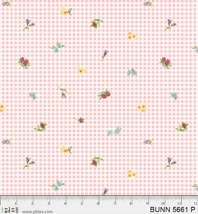 P & B Textiles - Bunnies & Blooms - Floral Gingham, Pink