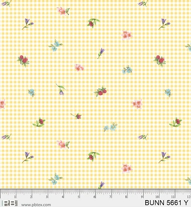 P & B Textiles - Bunnies & Blooms - Floral Gingham, Yellow