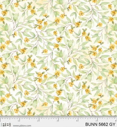 P & B Textiles - Bunnies & Blooms - Floral Leaves, Green Yellow