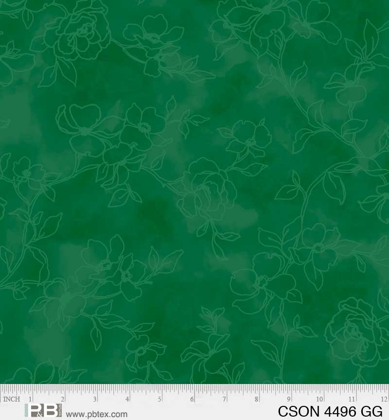 P & B Textiles - Chickadee Songs - Tonal Floral, Dark Green