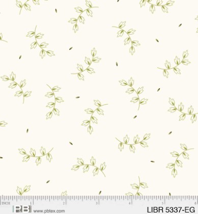 P & B Textiles - Love Birds - Green Vine, Ecru