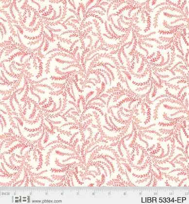 P & B Textiles - Love Birds - Pink Curly Vines, Ecru