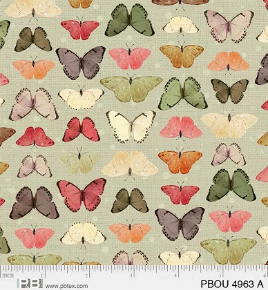 P & B Textiles - Petal Bouquet - Butterflies, Sage