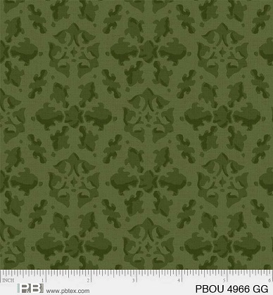 P & B Textiles - Petal Bouquet - Damask, Dark Green