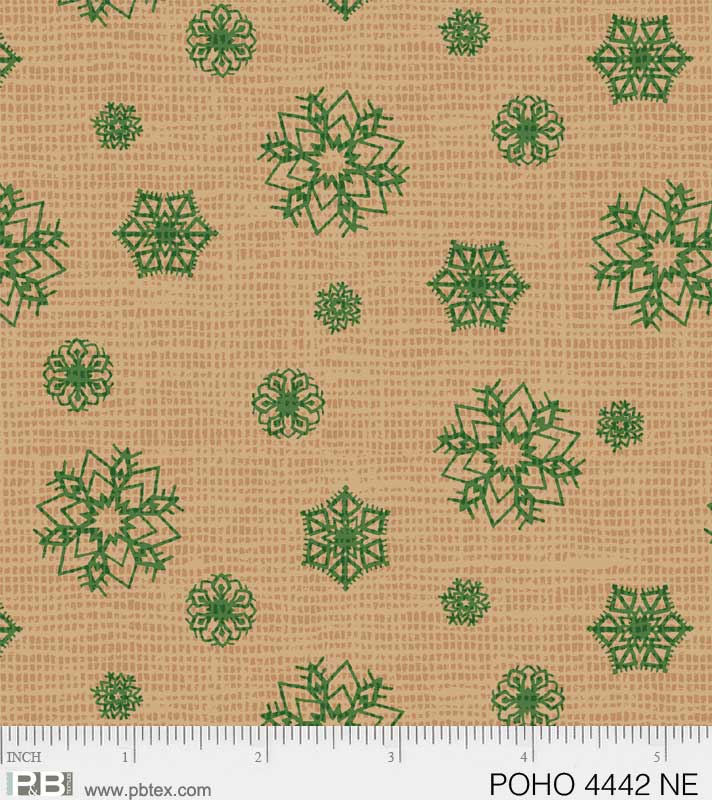 P & B Textiles - Postcard Holiday - Snowflakes, Tan