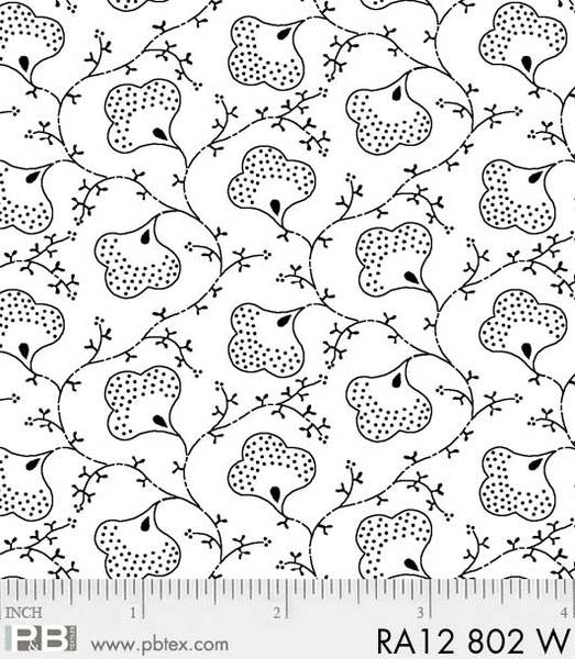 P & B Textiles - Ramblings 12 - Scroll Flower, White on White