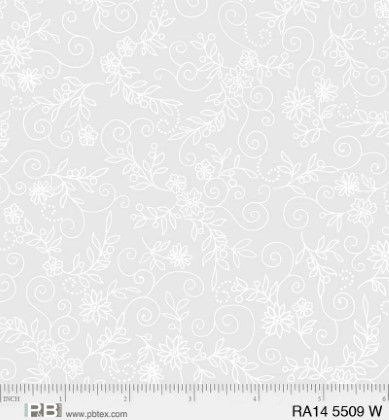 P & B Textiles - Ramblings 14 - Floral Vine & Scroll, White on White