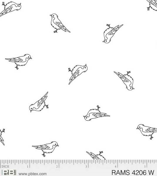 P & B Textiles - Ramblings Spring - Robin, White