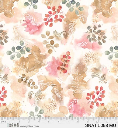 P & B Textiles - Serene Nature - Painted Leaf Toss, Multi