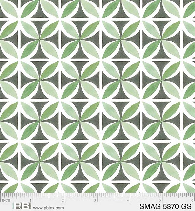 P & B Textiles - Sweet Magnolia - Geo, Green/Silver