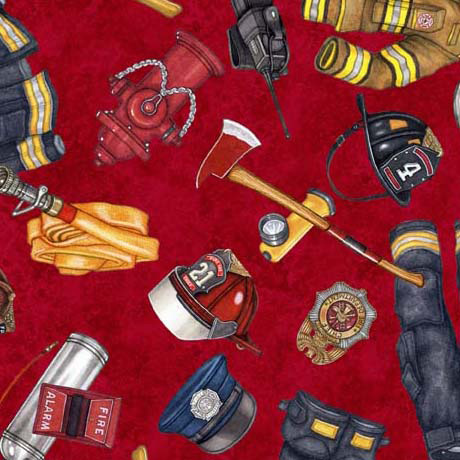 Quilting Treasures - American Heroes: Firefighters - Equiptment, Red