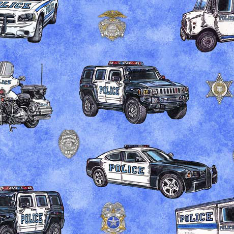 Quilting Treasures - American Heroes: Police - Police Cars, Blue