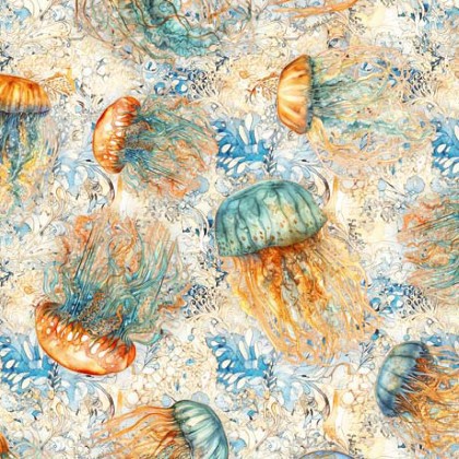 Quilting Treasures - Atlantis - Jellyfish, Cream