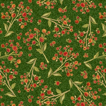 Quilting Treasures - Autumn Forest - Berry Sprig, Green