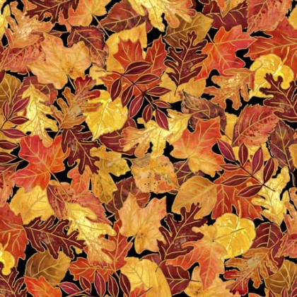 Quilting Treasures - Autumn Forest - Leaves, Black