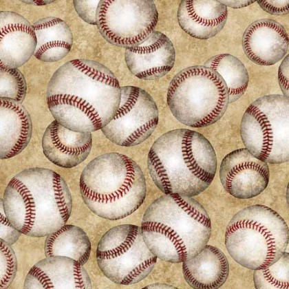 Quilting Treasures - Bases Loaded - Tossed Baseballs, Tan