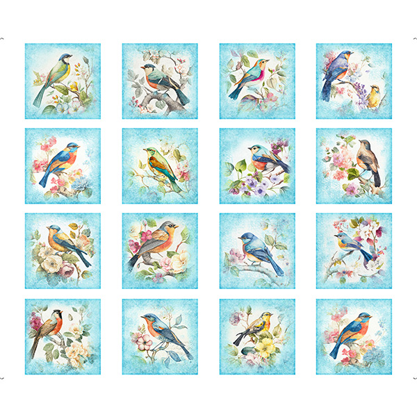 Quilting Treasures - Birdsong - 36' Bird Panel, Aqua