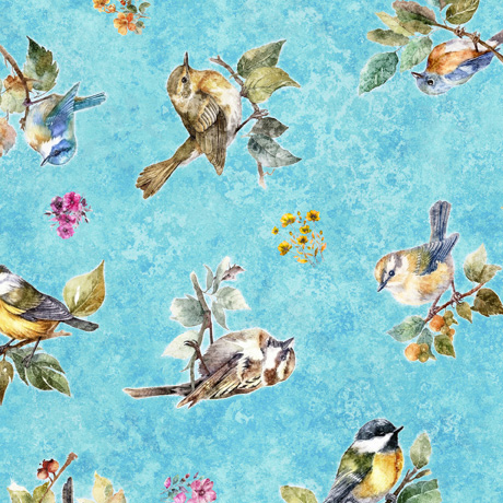 Quilting Treasures - Birdsong - Bird Toss, Aqua