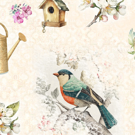 Quilting Treasures - Birdsong - Birds & Flowers, Cream