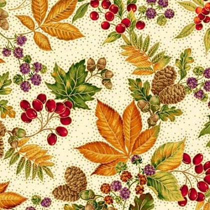 Quilting Treasures - Botanical Harvest - Harvest Leaves & Dots, Ecru