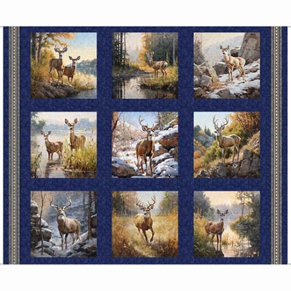 Quilting Treasures - Buck Wild - 36' Deer Picture Patches, Navy