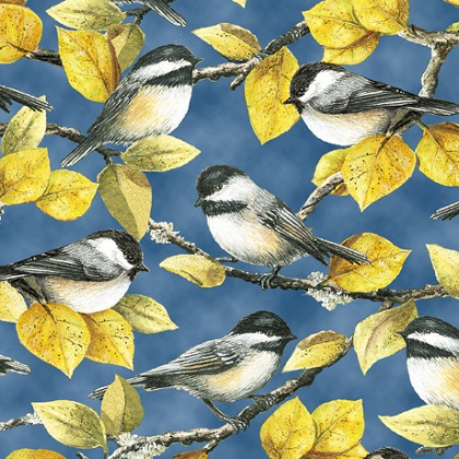 Quilting Treasures - Chickadees - Packed Chickadees, Blue