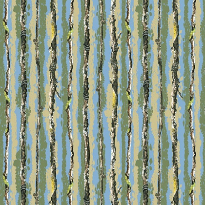 Quilting Treasures - Chickadees - Tree Bark Stripe, Blue