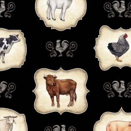 Quilting Treasures - Country Farm - Animal Frames, Black