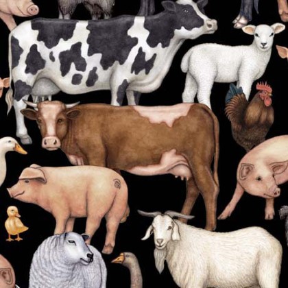 Quilting Treasures - Country Farm - Packed Animals, Black