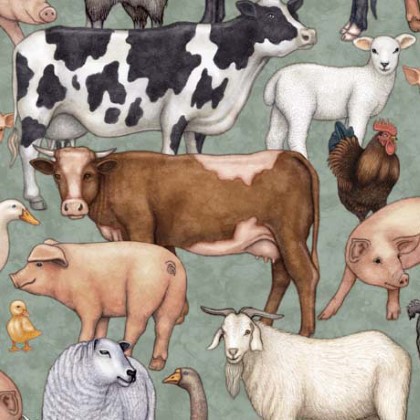 Quilting Treasures - Country Farm - Packed Animals, Gray