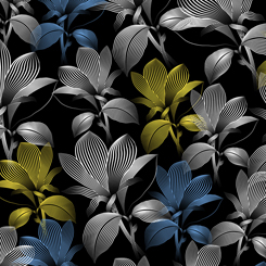 Quilting Treasures - Delancey - Linear Floral, Black