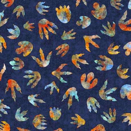 Quilting Treasures - Dinoroars! - Dino Tracks, Navy