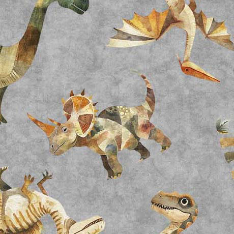 Quilting Treasures - Dinoroars! - Dinosaurs Toss, Gray