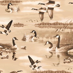 Quilting Treasures - Flying Geese - Geese Lake Scenic, Tan