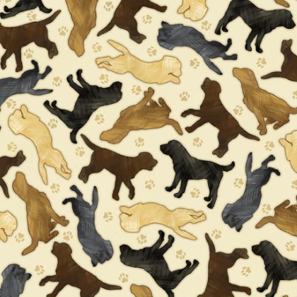 Quilting Treasures - For The Love of Labs - Dog Silhouettes, Cream