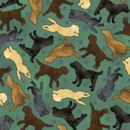 Quilting Treasures - For The Love of Labs - Dog Silhouettes, Eucalyptus