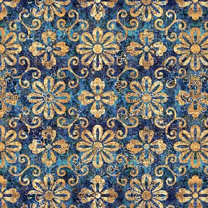 Quilting Treasures - Heirloom - Set Floral, Warm Blue