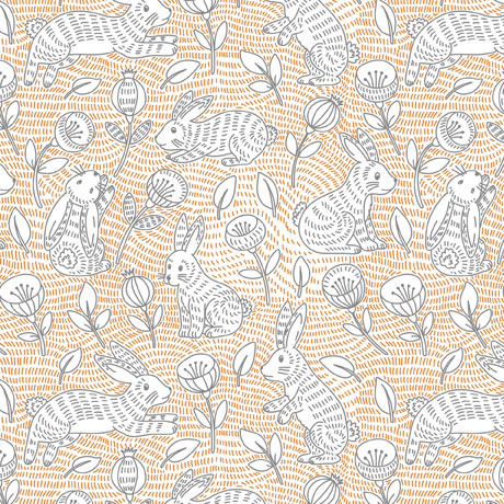 Quilting Treasures - Hippity Hop - Linear Bunnies, Orange