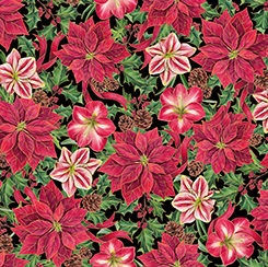 Quilting Treasures - Joy To The World - Poinsettia & Amaryllis, Black