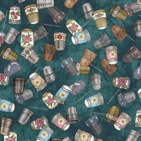 Quilting Treasures - Just Sew - Thimbles, Dark Teal