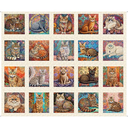 Quilting Treasures - Quilt Room Kitties - 36' Cat Picture Patches, Cream