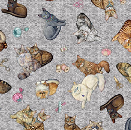 Quilting Treasures - Quilt Room Kitties - Cat Toss, Gray