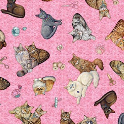 Quilting Treasures - Quilt Room Kitties - Cat Toss, Pink