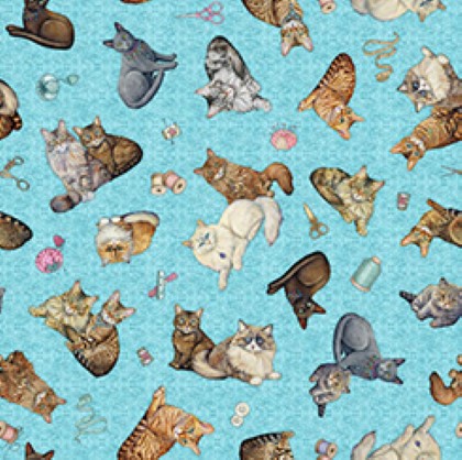 Quilting Treasures - Quilt Room Kitties - Cat Toss, Turquoise